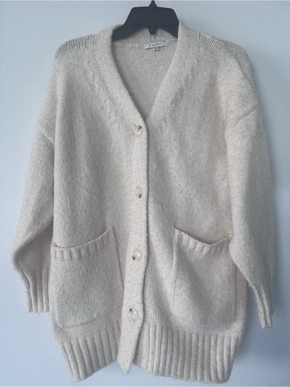 Z Supply Women's Cream Button-Front Pocket Cardigan Sweater Size XS